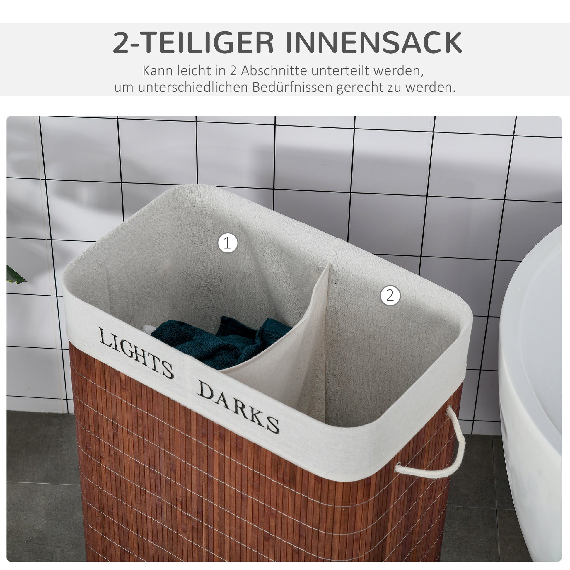 Bamboo Laundry Basket Slim with Lid 100L Laundry Collector with Handles, 2 Removable Laundry Bags, Laundry Baskets Laundry Box for Laundry Room, Bedroom, Bathroom Brown