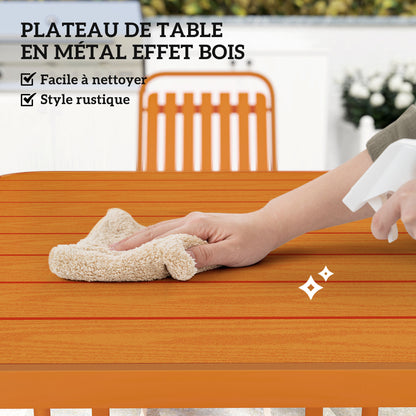 5-Piece Outdoor Garden Set, Outdoor Table with 4 Stackable Chairs, 80 cm Slatted Top, Rust-Resistant Steel Frame, Garden Furniture, Terrace, Patio, Orange