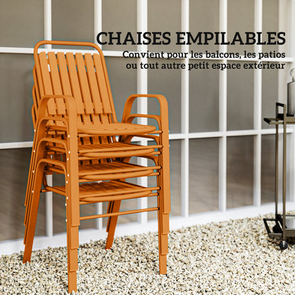 5-Piece Outdoor Garden Set, Outdoor Table with 4 Stackable Chairs, 80 cm Slatted Top, Rust-Resistant Steel Frame, Garden Furniture, Terrace, Patio, Orange
