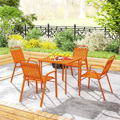 5-Piece Outdoor Garden Set, Outdoor Table with 4 Stackable Chairs, 80 cm Slatted Top, Rust-Resistant Steel Frame, Garden Furniture, Terrace, Patio, Orange