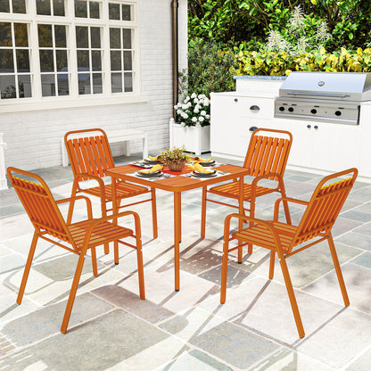 5-Piece Outdoor Garden Set, Outdoor Table with 4 Stackable Chairs, 80 cm Slatted Top, Rust-Resistant Steel Frame, Garden Furniture, Terrace, Patio, Orange