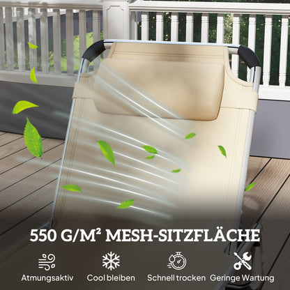 Folding Sun Lounger Garden Lounger with Headrest Ergonomic Recliner with 4-position Adjustable Backrest Aluminum up to 120 kg Load Capacity for Garden, Terrace, Pool, Beach, Beige