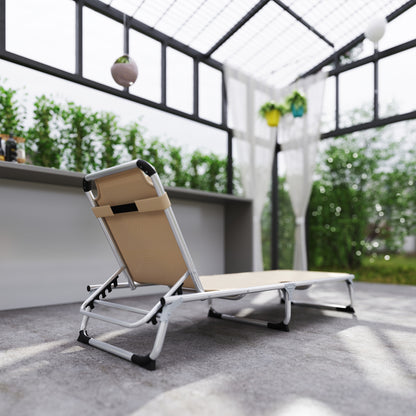 Folding Sun Lounger Garden Lounger with Headrest Ergonomic Recliner with 4-position Adjustable Backrest Aluminum up to 120 kg Load Capacity for Garden, Terrace, Pool, Beach, Beige