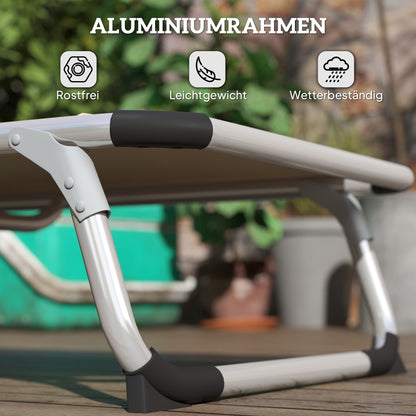 Folding Sun Lounger Garden Lounger with Headrest Ergonomic Recliner with 4-position Adjustable Backrest Aluminum up to 120 kg Load Capacity for Garden, Terrace, Pool, Beach, Beige