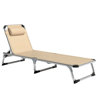Folding Sun Lounger Garden Lounger with Headrest Ergonomic Recliner with 4-position Adjustable Backrest Aluminum up to 120 kg Load Capacity for Garden, Terrace, Pool, Beach, Beige