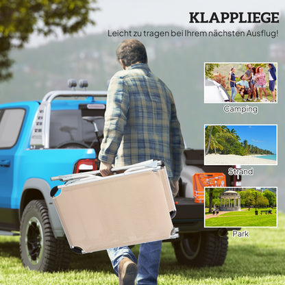 Folding Sun Lounger Garden Lounger with Headrest Ergonomic Recliner with 4-position Adjustable Backrest Aluminum up to 120 kg Load Capacity for Garden, Terrace, Pool, Beach, Beige