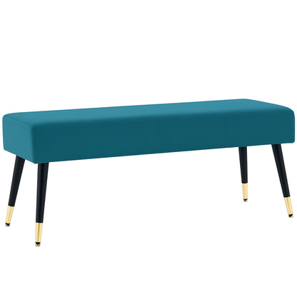 Padded velvet end of bed bench with metal legs, for bedroom dining room living room hallway, 109.5 x 39.5 x 45.5 cm, green