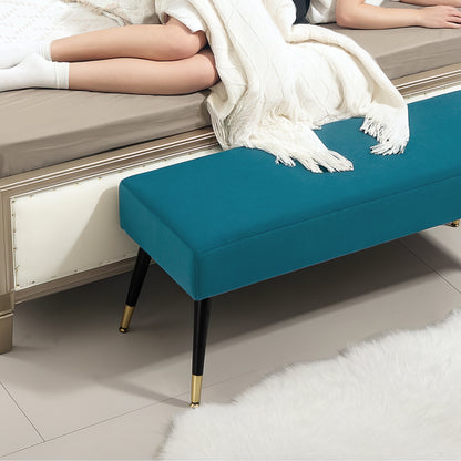 Padded velvet end of bed bench with metal legs, for bedroom dining room living room hallway, 109.5 x 39.5 x 45.5 cm, green
