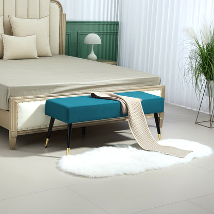 Padded velvet end of bed bench with metal legs, for bedroom dining room living room hallway, 109.5 x 39.5 x 45.5 cm, green
