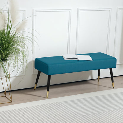 Padded velvet end of bed bench with metal legs, for bedroom dining room living room hallway, 109.5 x 39.5 x 45.5 cm, green