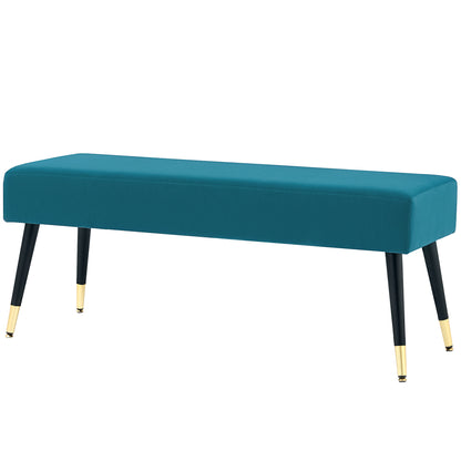 Padded velvet end of bed bench with metal legs, for bedroom dining room living room hallway, 109.5 x 39.5 x 45.5 cm, green