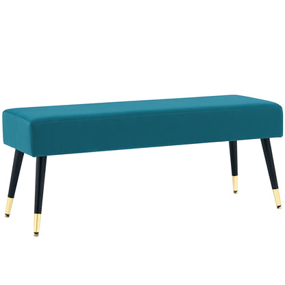 Padded velvet end of bed bench with metal legs, for bedroom dining room living room hallway, 109.5 x 39.5 x 45.5 cm, green