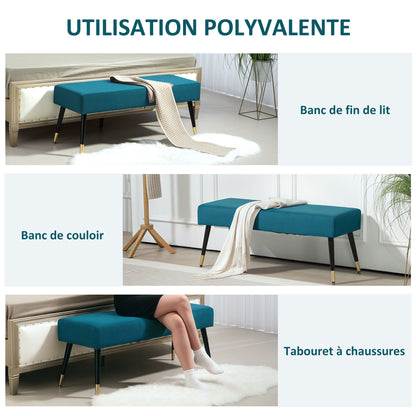 Padded velvet end of bed bench with metal legs, for bedroom dining room living room hallway, 109.5 x 39.5 x 45.5 cm, green
