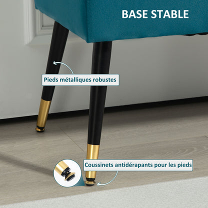 Padded velvet end of bed bench with metal legs, for bedroom dining room living room hallway, 109.5 x 39.5 x 45.5 cm, green