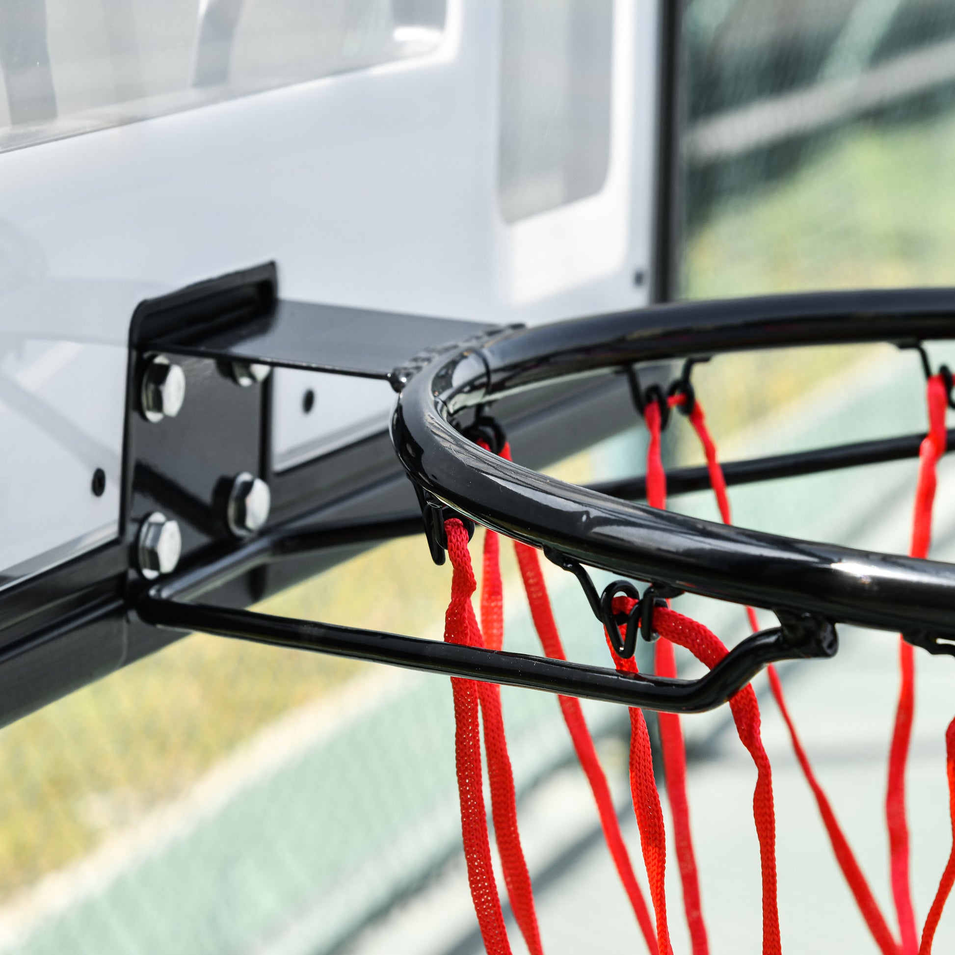Outdoor Basketball Hoop for Pool Edge Post Panel, Wheeled Weighting Base Adjustable Hoop Height 1.1-1.3m Black White