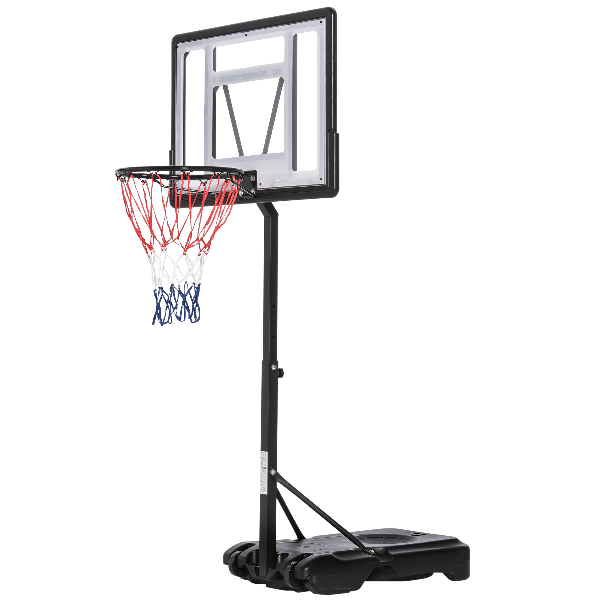 Outdoor Basketball Hoop for Pool Edge Post Panel, Wheeled Weighting Base Adjustable Hoop Height 1.1-1.3m Black White