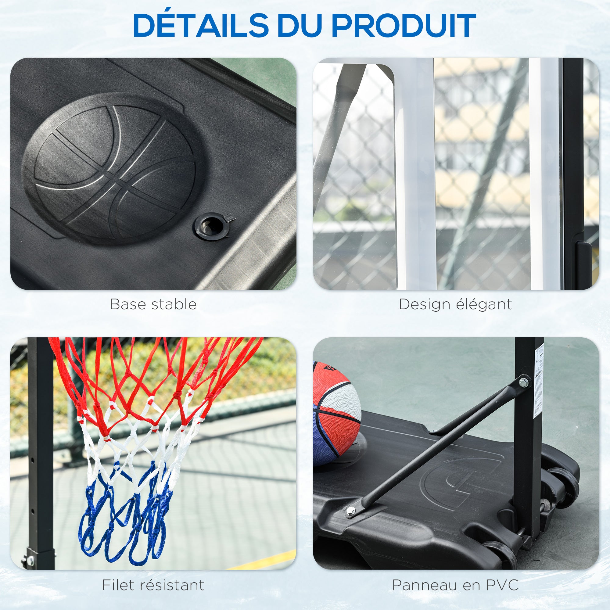 Outdoor Basketball Hoop for Pool Edge Post Panel, Wheeled Weighting Base Adjustable Hoop Height 1.1-1.3m Black White