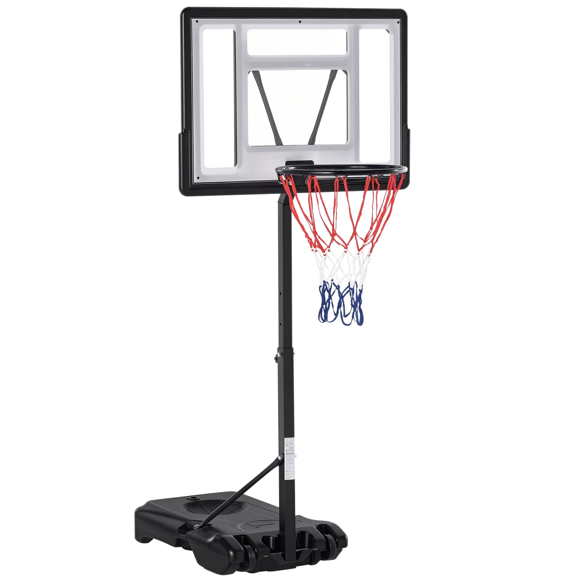 Outdoor Basketball Hoop for Pool Edge Post Panel, Wheeled Weighting Base Adjustable Hoop Height 1.1-1.3m Black White