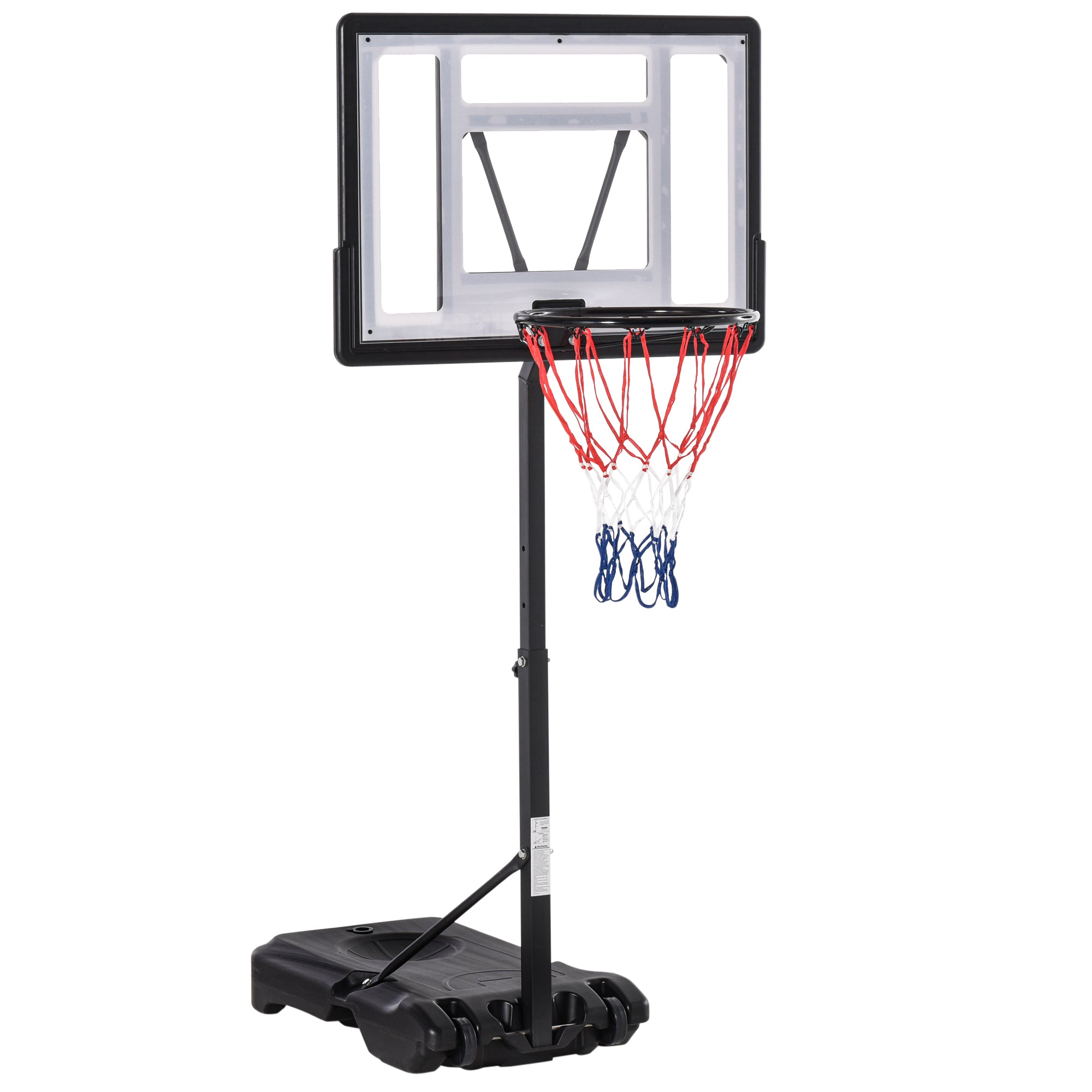 Outdoor Basketball Hoop for Pool Edge Post Panel, Wheeled Weighting Base Adjustable Hoop Height 1.1-1.3m Black White