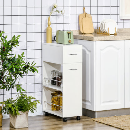 Kitchen Trolley Cart on Wheels with 1 Drawer and 2 Open Shelves for Dining Room Living Room Bathroom 25 x 50 x 85 cm White