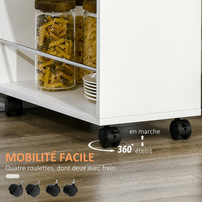 Kitchen Trolley Cart on Wheels with 1 Drawer and 2 Open Shelves for Dining Room Living Room Bathroom 25 x 50 x 85 cm White