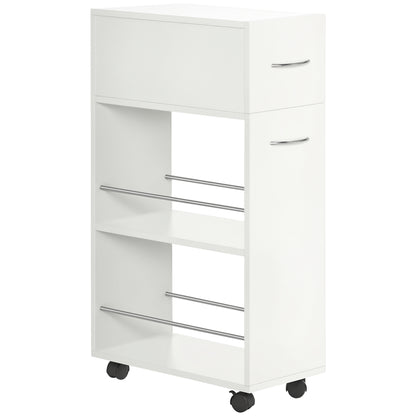 Kitchen Trolley Cart on Wheels with 1 Drawer and 2 Open Shelves for Dining Room Living Room Bathroom 25 x 50 x 85 cm White