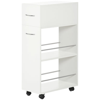 Kitchen Trolley Cart on Wheels with 1 Drawer and 2 Open Shelves for Dining Room Living Room Bathroom 25 x 50 x 85 cm White