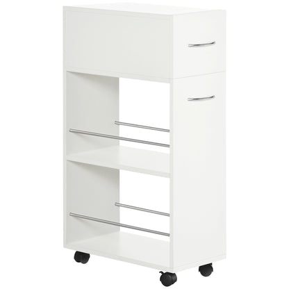 Kitchen Trolley Cart on Wheels with 1 Drawer and 2 Open Shelves for Dining Room Living Room Bathroom 25 x 50 x 85 cm White