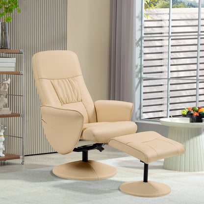 Relaxation Chair with Footrest Swivel Relaxation Chair 360° and Reclining Back for TV Supporting up to 120 Kg Synthetic Cover Beige Metal