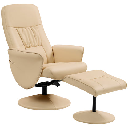 Relaxation Chair with Footrest Swivel Relaxation Chair 360° and Reclining Back for TV Supporting up to 120 Kg Synthetic Cover Beige Metal