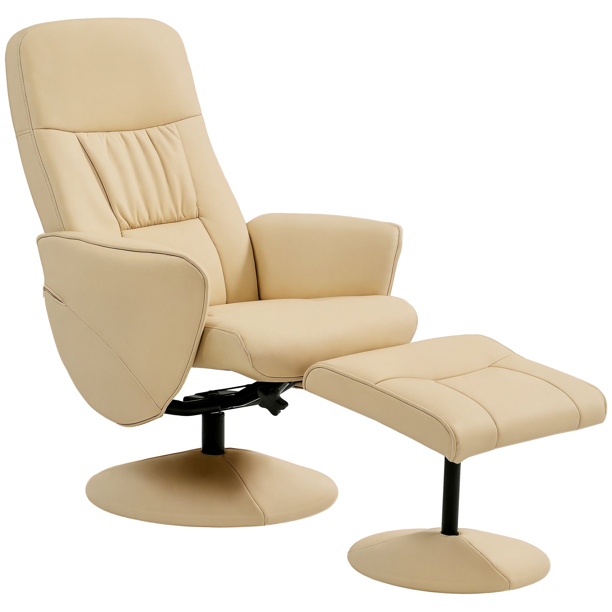 Relaxation Chair with Footrest Swivel Relaxation Chair 360° and Reclining Back for TV Supporting up to 120 Kg Synthetic Cover Beige Metal