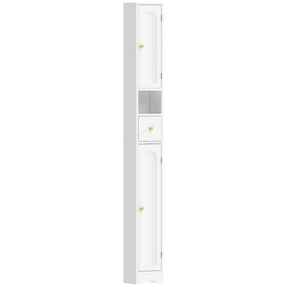 Slim Tall Bathroom Cabinet with Drawer, Arched Doors & Open Shelf, Adjustable Shelves — 7.9 in W x 7.9 in D x 72.8 in H (20 x 20 x 185 cm), White