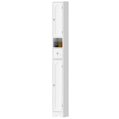 Slim Tall Bathroom Cabinet with Drawer, Arched Doors & Open Shelf, Adjustable Shelves — 7.9 in W x 7.9 in D x 72.8 in H (20 x 20 x 185 cm), White