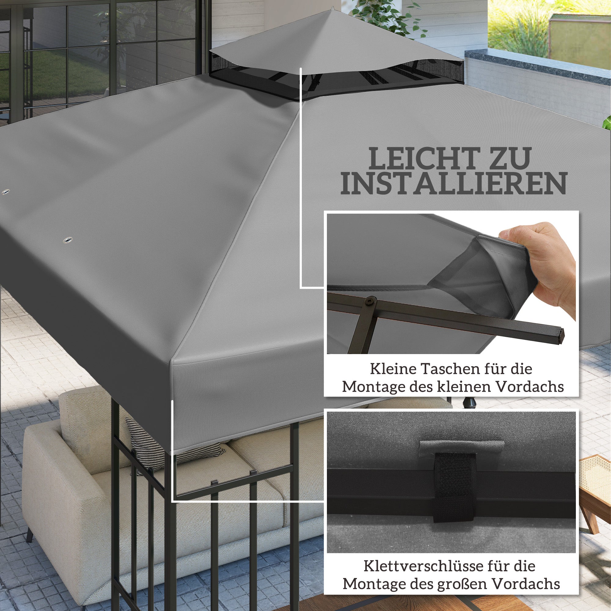 Replacement Canopy for Gazebo 3 x 3 m, Waterproof Gazebo Roof, Double Roof Replacement Cover for Garden Gazebo, Oxford Fabric Parts, 370 g/m², Dark Gray