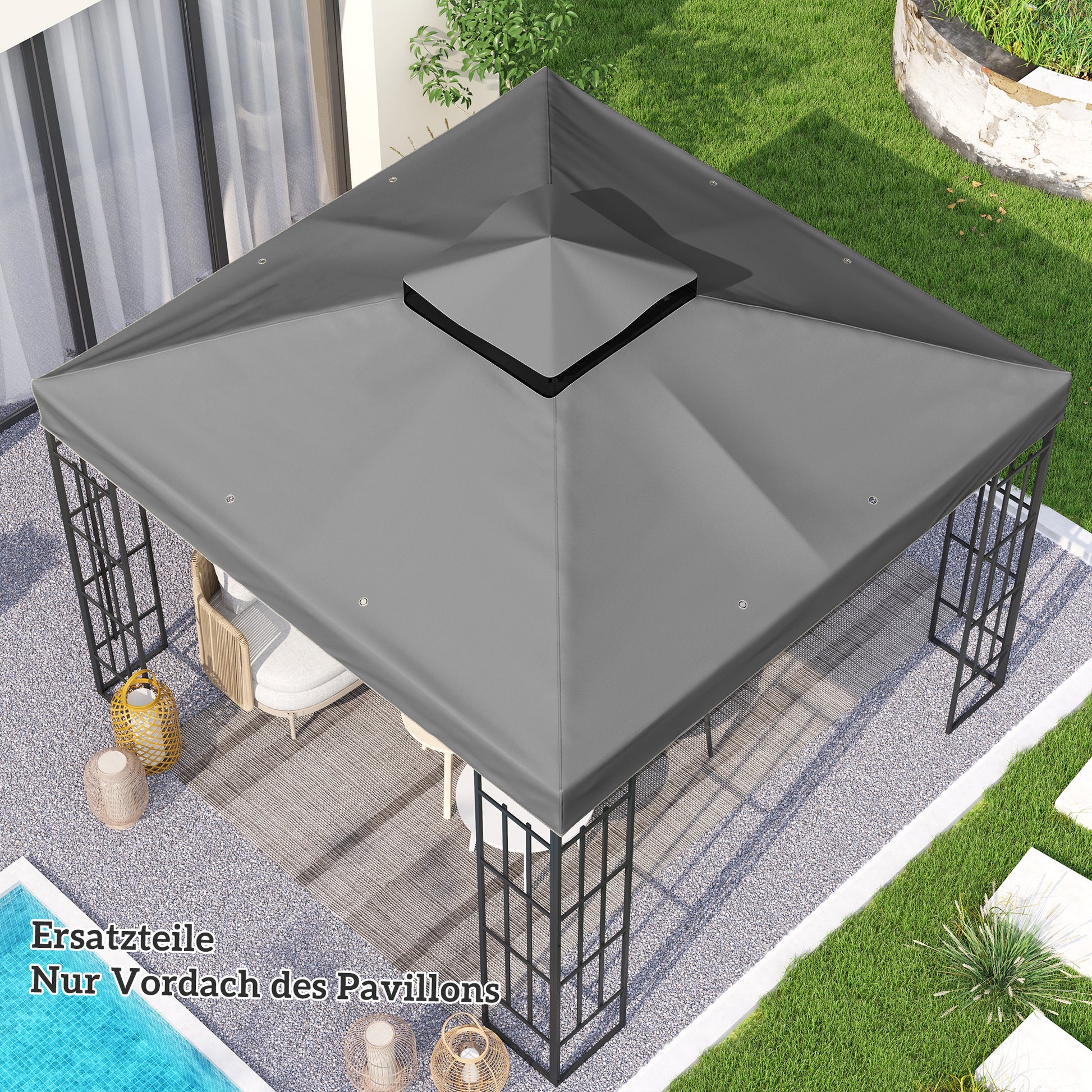 Replacement Canopy for Gazebo 3 x 3 m, Waterproof Gazebo Roof, Double Roof Replacement Cover for Garden Gazebo, Oxford Fabric Parts, 370 g/m², Dark Gray