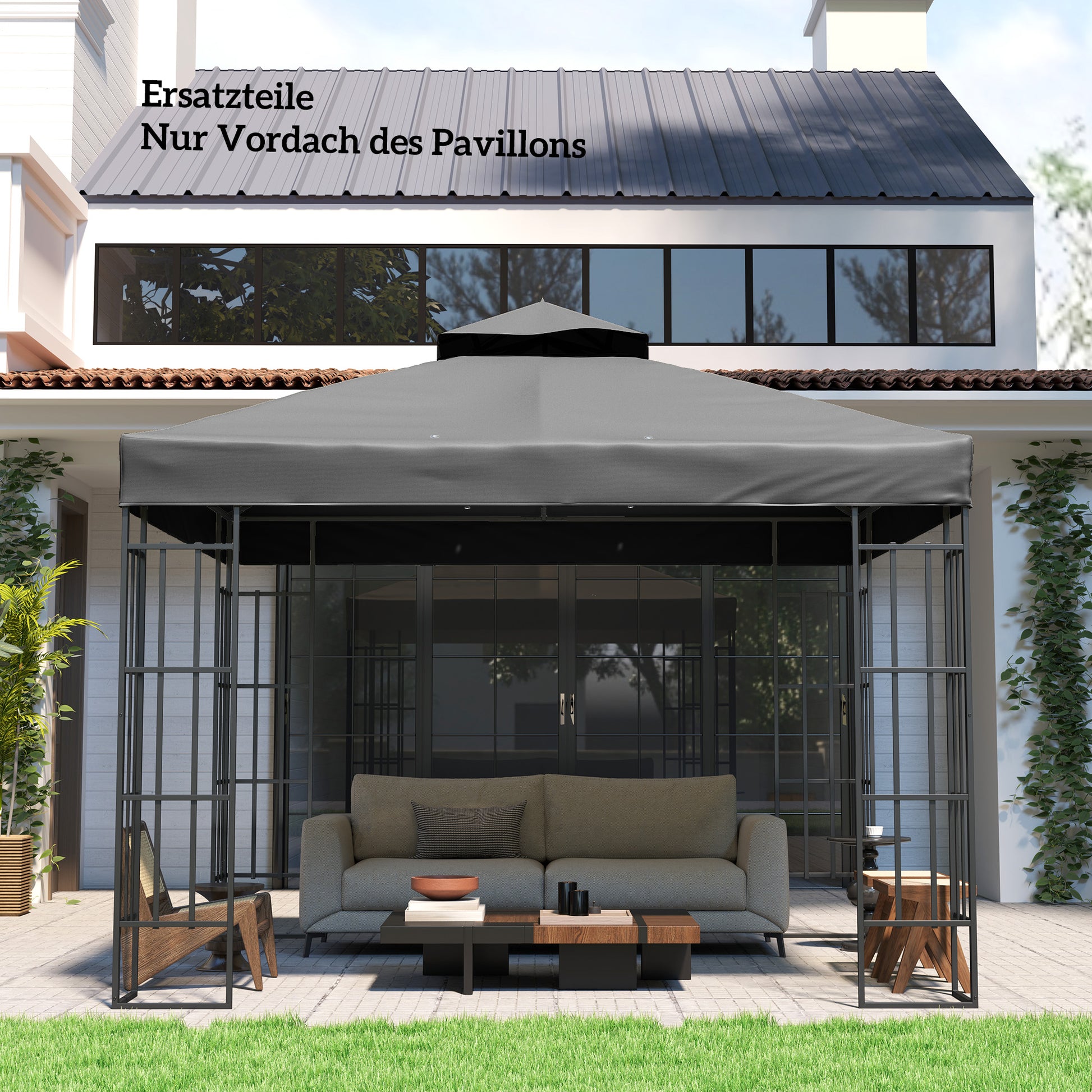 Replacement Canopy for Gazebo 3 x 3 m, Waterproof Gazebo Roof, Double Roof Replacement Cover for Garden Gazebo, Oxford Fabric Parts, 370 g/m², Dark Gray