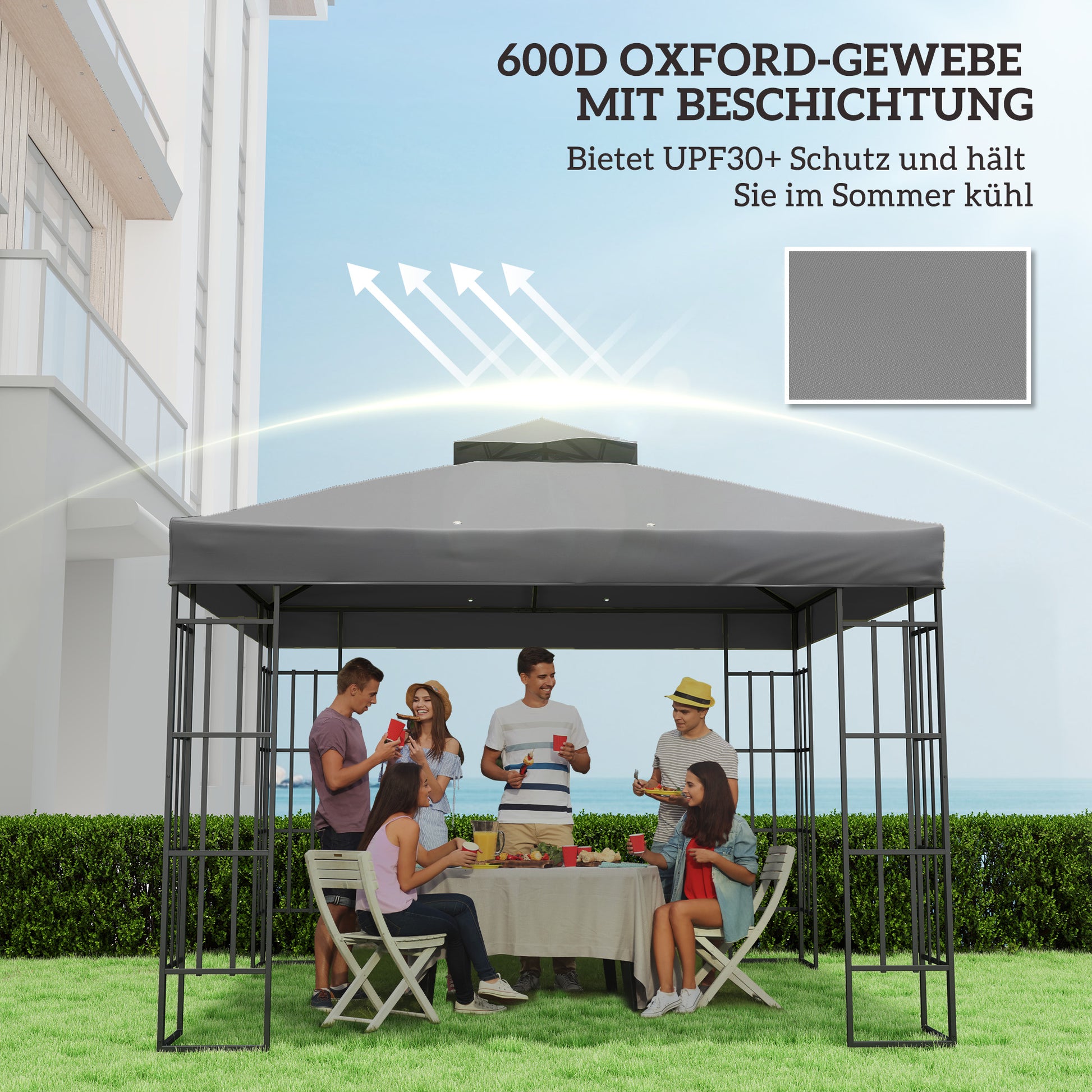 Replacement Canopy for Gazebo 3 x 3 m, Waterproof Gazebo Roof, Double Roof Replacement Cover for Garden Gazebo, Oxford Fabric Parts, 370 g/m², Dark Gray
