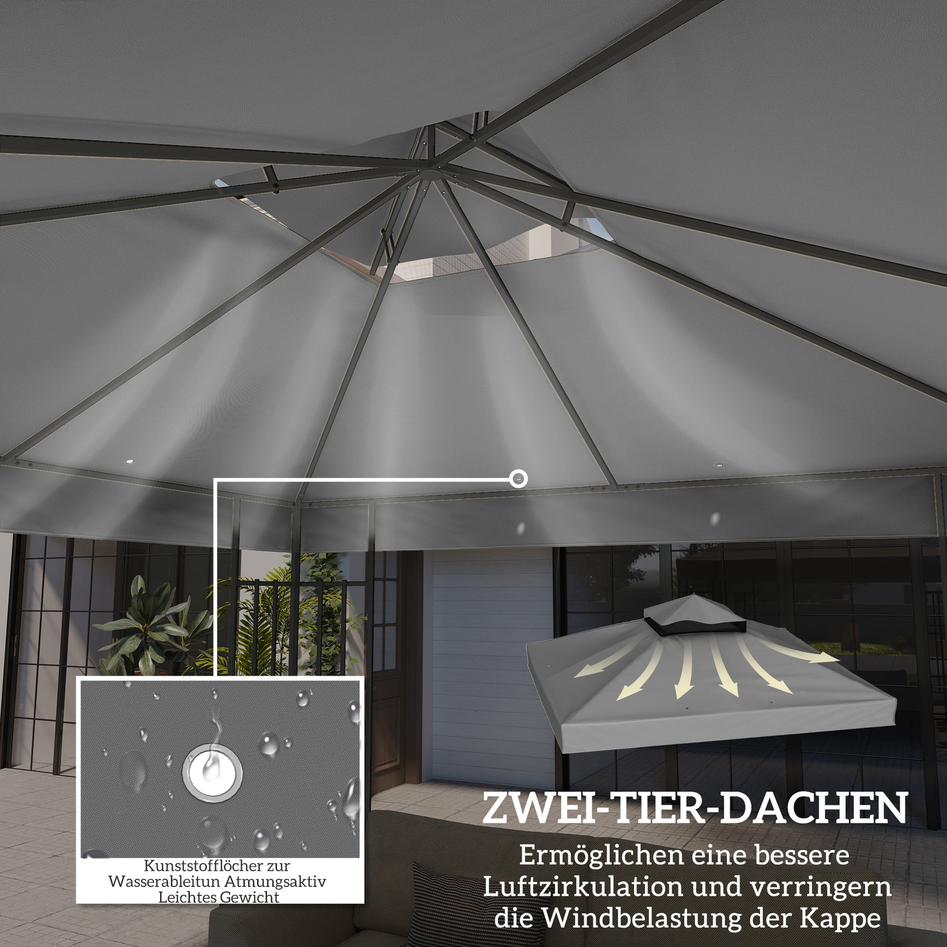 Replacement Canopy for Gazebo 3 x 3 m, Waterproof Gazebo Roof, Double Roof Replacement Cover for Garden Gazebo, Oxford Fabric Parts, 370 g/m², Dark Gray