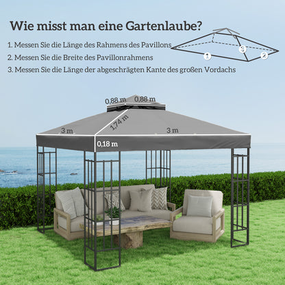 Replacement Canopy for Gazebo 3 x 3 m, Waterproof Gazebo Roof, Double Roof Replacement Cover for Garden Gazebo, Oxford Fabric Parts, 370 g/m², Dark Gray