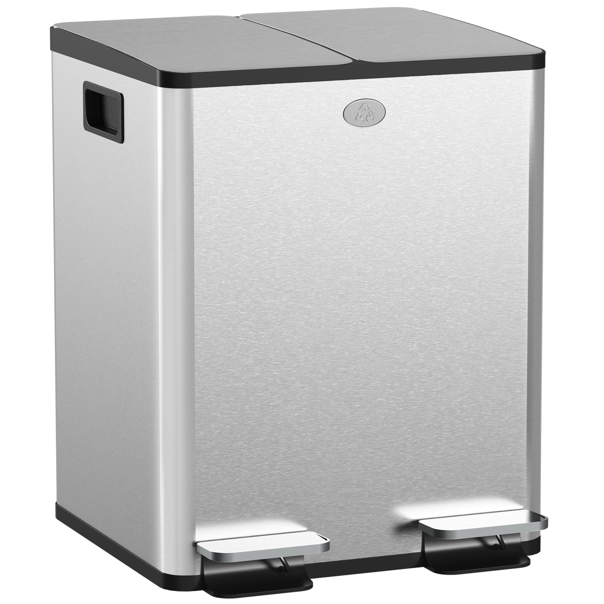 Double Compartment Kitchen Trash Can, 2 x 20L, Stainless Steel Pedal Trash Can, 2 Soft-Closing Lids, Removable Inner Buckets, and Fingerprint-Proof Handles 45.8x36x51.6cm