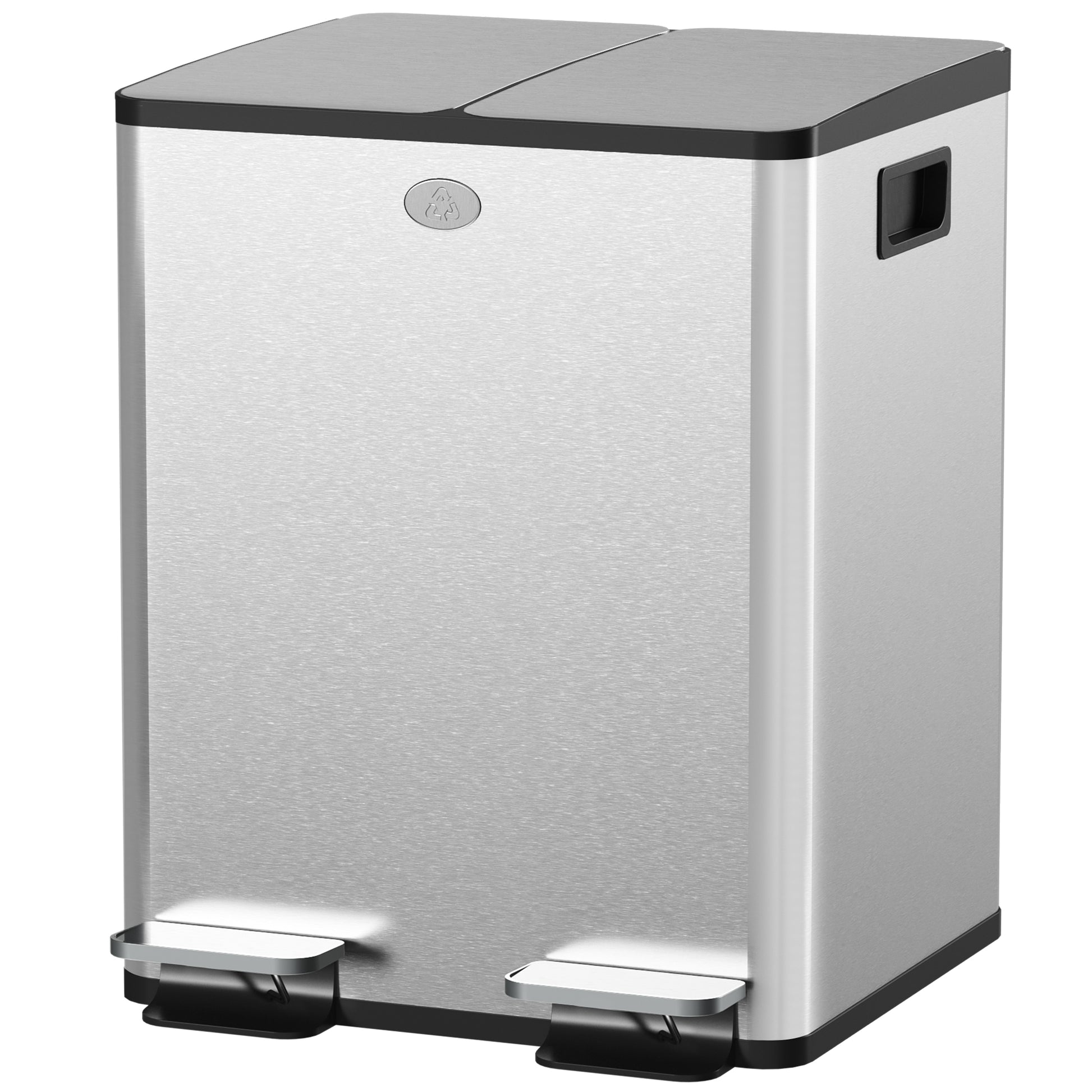 Double Compartment Kitchen Trash Can, 2 x 20L, Stainless Steel Pedal Trash Can, 2 Soft-Closing Lids, Removable Inner Buckets, and Fingerprint-Proof Handles 45.8x36x51.6cm