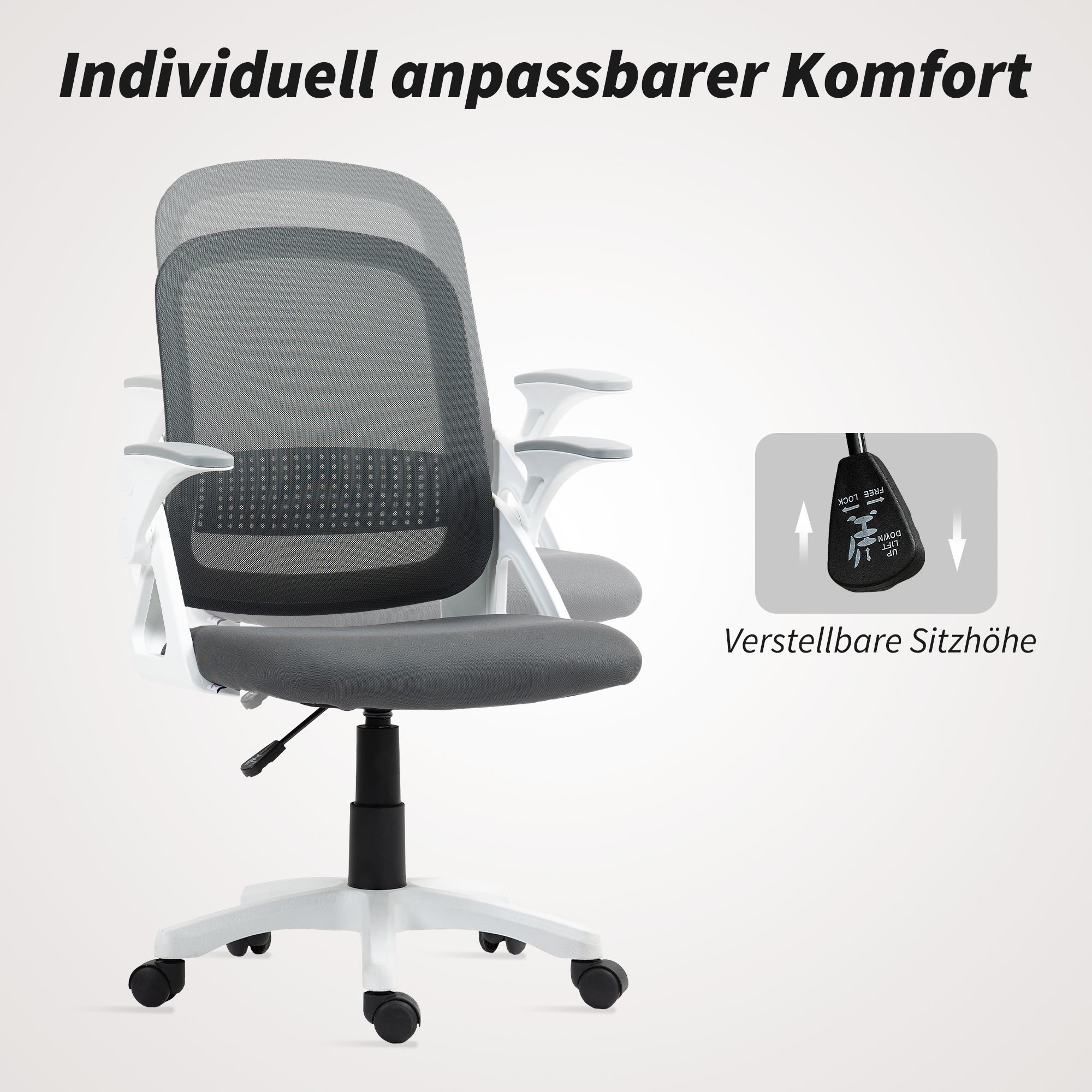 Ergonomic Mesh Office Chair with Flip-Up Arms, Lumbar Support, Height-Adjustable Swivel Chair with Tilt, Gray