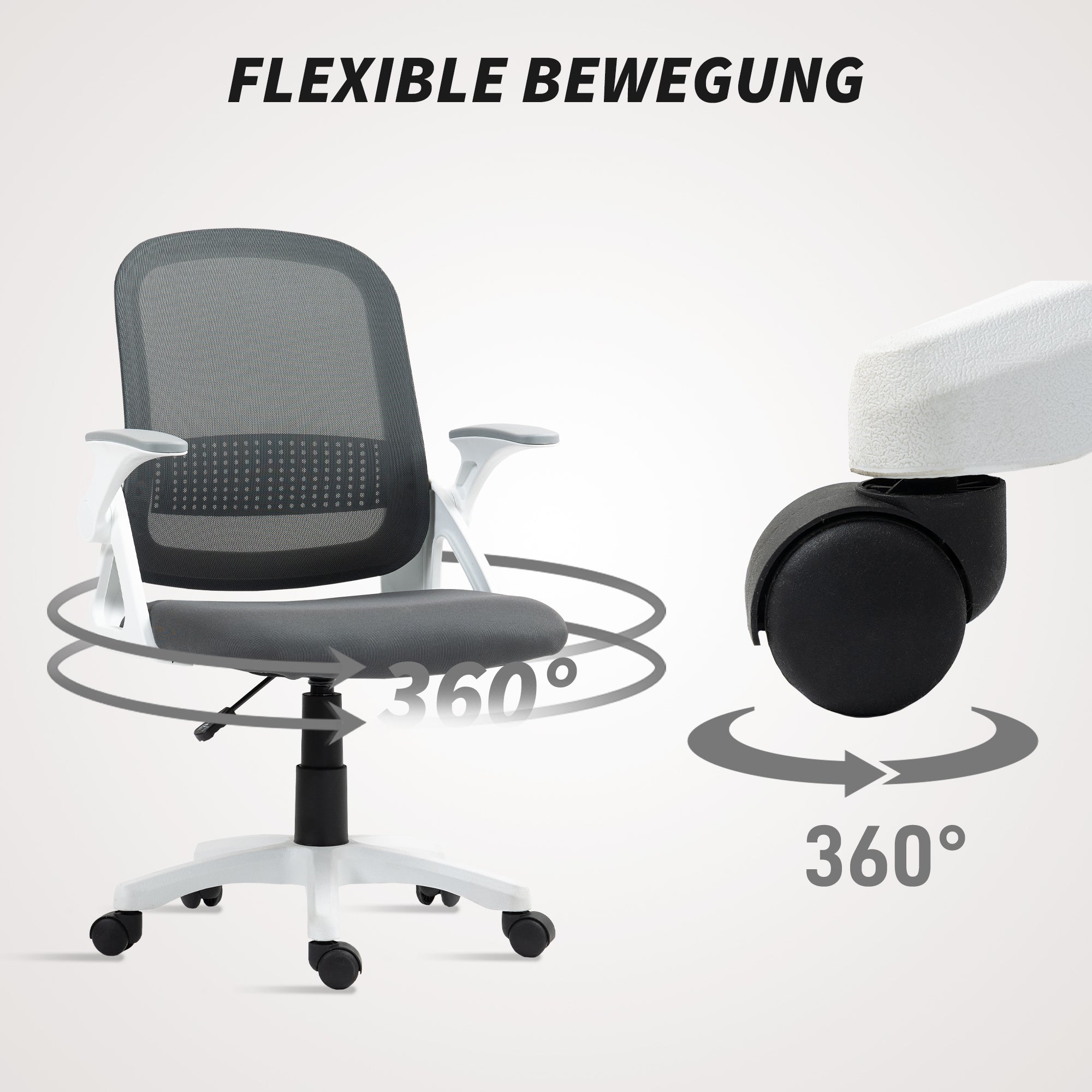 Ergonomic Mesh Office Chair with Flip-Up Arms, Lumbar Support, Height-Adjustable Swivel Chair with Tilt, Gray