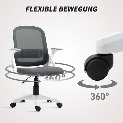 Ergonomic Mesh Office Chair with Flip-Up Arms, Lumbar Support, Height-Adjustable Swivel Chair with Tilt, Gray