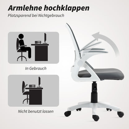 Ergonomic Mesh Office Chair with Flip-Up Arms, Lumbar Support, Height-Adjustable Swivel Chair with Tilt, Gray