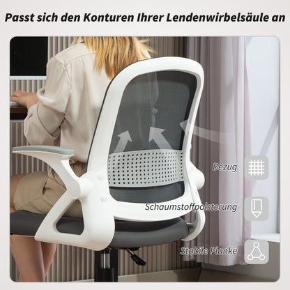 Ergonomic Mesh Office Chair with Flip-Up Arms, Lumbar Support, Height-Adjustable Swivel Chair with Tilt, Gray