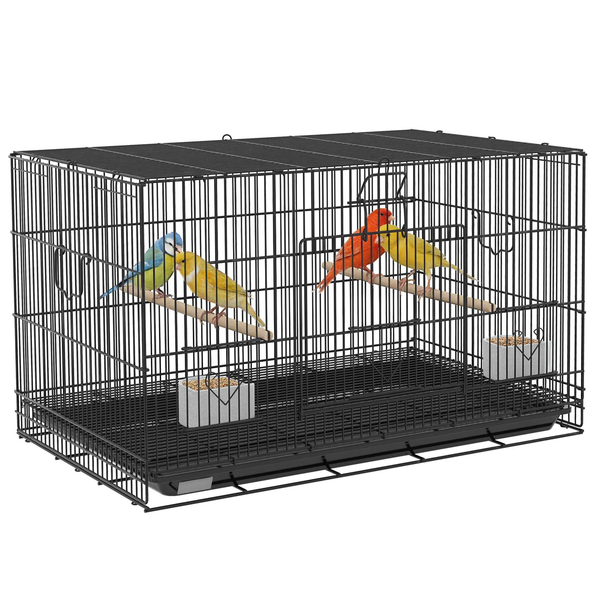 Bird Cage 77x46x45 cm Metal Cage for Birds with Removable Tray 2 Perches 2 Feeders for Budgies Canaries Black