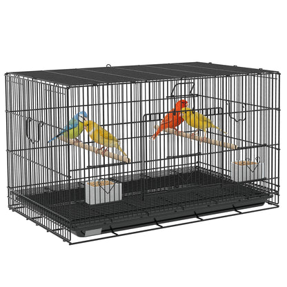 Bird Cage 77x46x45 cm Metal Cage for Birds with Removable Tray 2 Perches 2 Feeders for Budgies Canaries Black