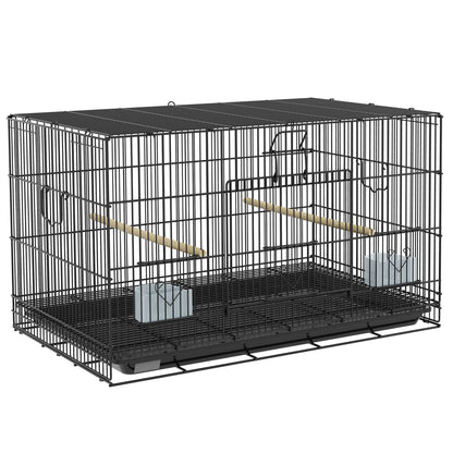 Bird Cage 77x46x45 cm Metal Cage for Birds with Removable Tray 2 Perches 2 Feeders for Budgies Canaries Black