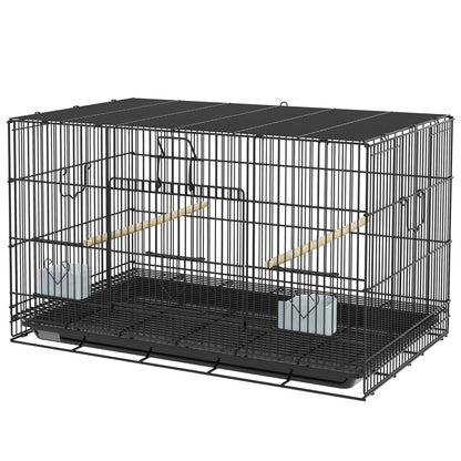 Bird Cage 77x46x45 cm Metal Cage for Birds with Removable Tray 2 Perches 2 Feeders for Budgies Canaries Black